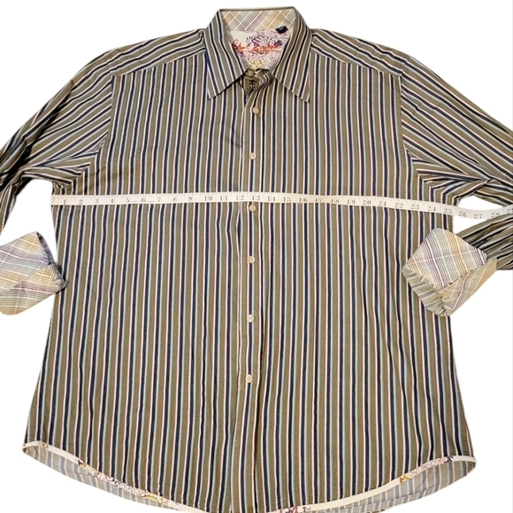 Robert Graham Men's 2XL Flip Cuff Button Down Embroidered Stripe Shirt Collar - Picture 6 of 13